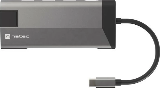 Večvratna priključna postaja Natec Fowler Plus, NMP-1690, 8 vhodov, USB-C PD, HDMI 4K, RJ45, SD/microSD, siva