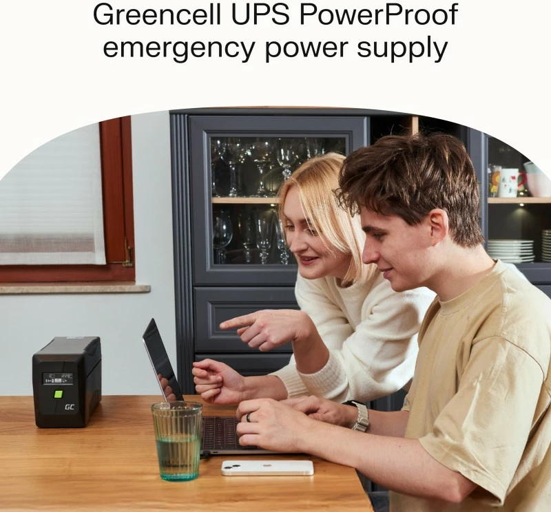 Neprekinjeno napajanje (UPS) Green Cell UPSLP1400, 1400W/2000VA, čista sinusna, LCD zaslon, črn