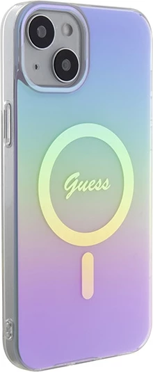 Iridescent MagSafe ovitek Guess za iPhone 15 Plus, vijoličen