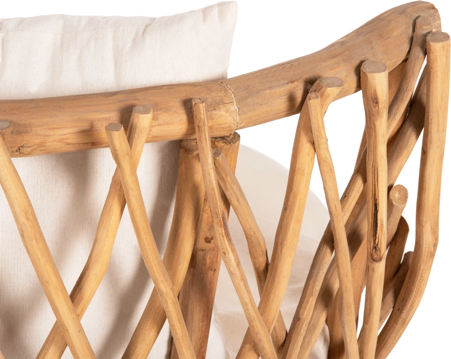 Fotelj KAAN FH5994 iz vej TEAK v naravni barvi z belimi blazinami 95x89x80H cm