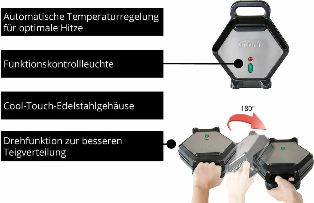 Wafflemaker UNOLD 48245 Bobby Bubble, 700 W, črn