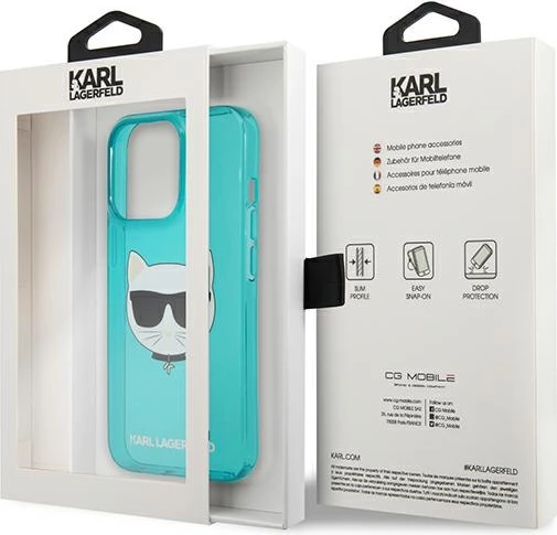 Ovitek za iPhone 13/13 Pro, 6,1", Choupette Head, Karl Lagerfeld KLHCP13LCHTRB, moder z bleščicami