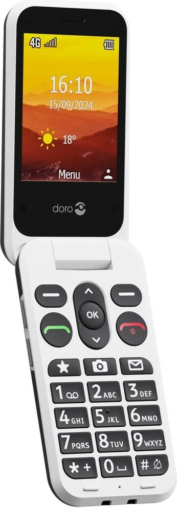 Clamshell mobilni telefon Doro Leva L30, 2,8", 2 MP, 1150 mAh, črn, bel