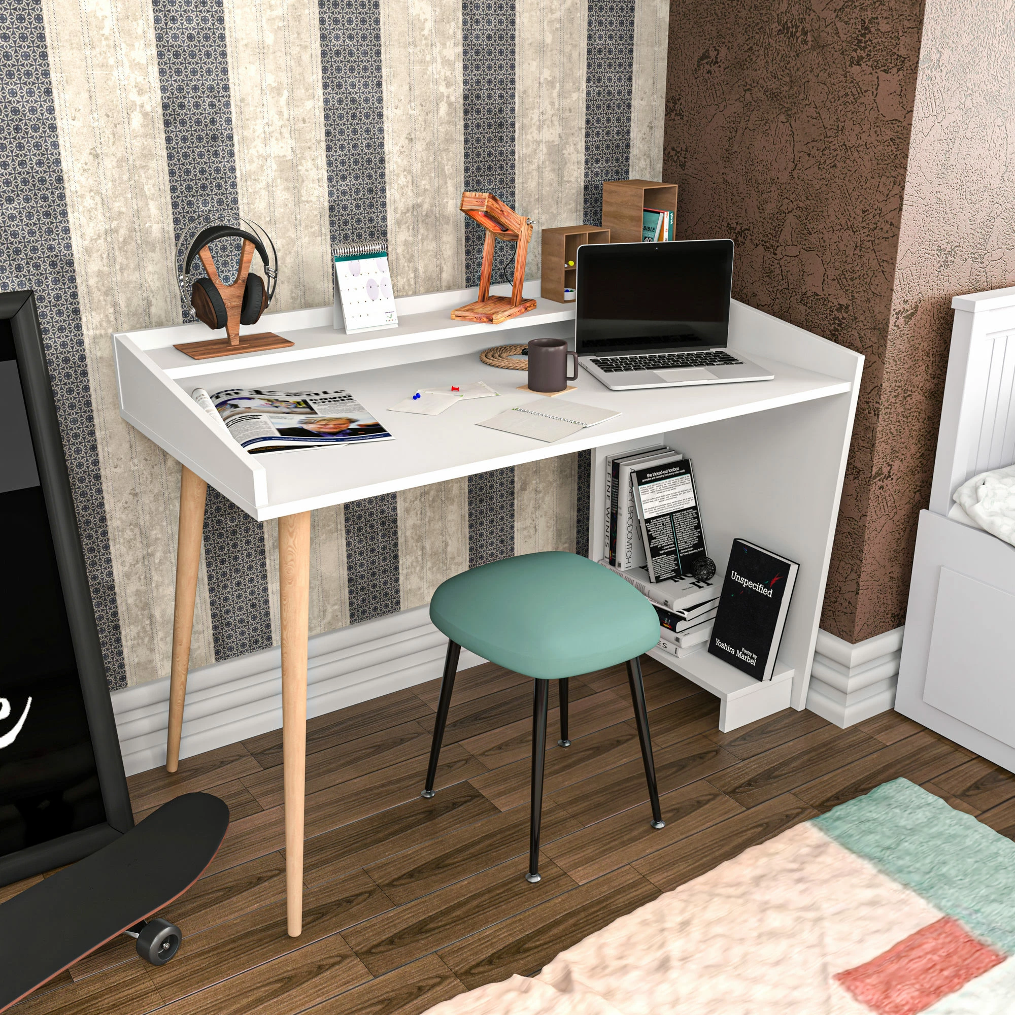 Delovna miza za študij, bela, Skye Decor Vanessa