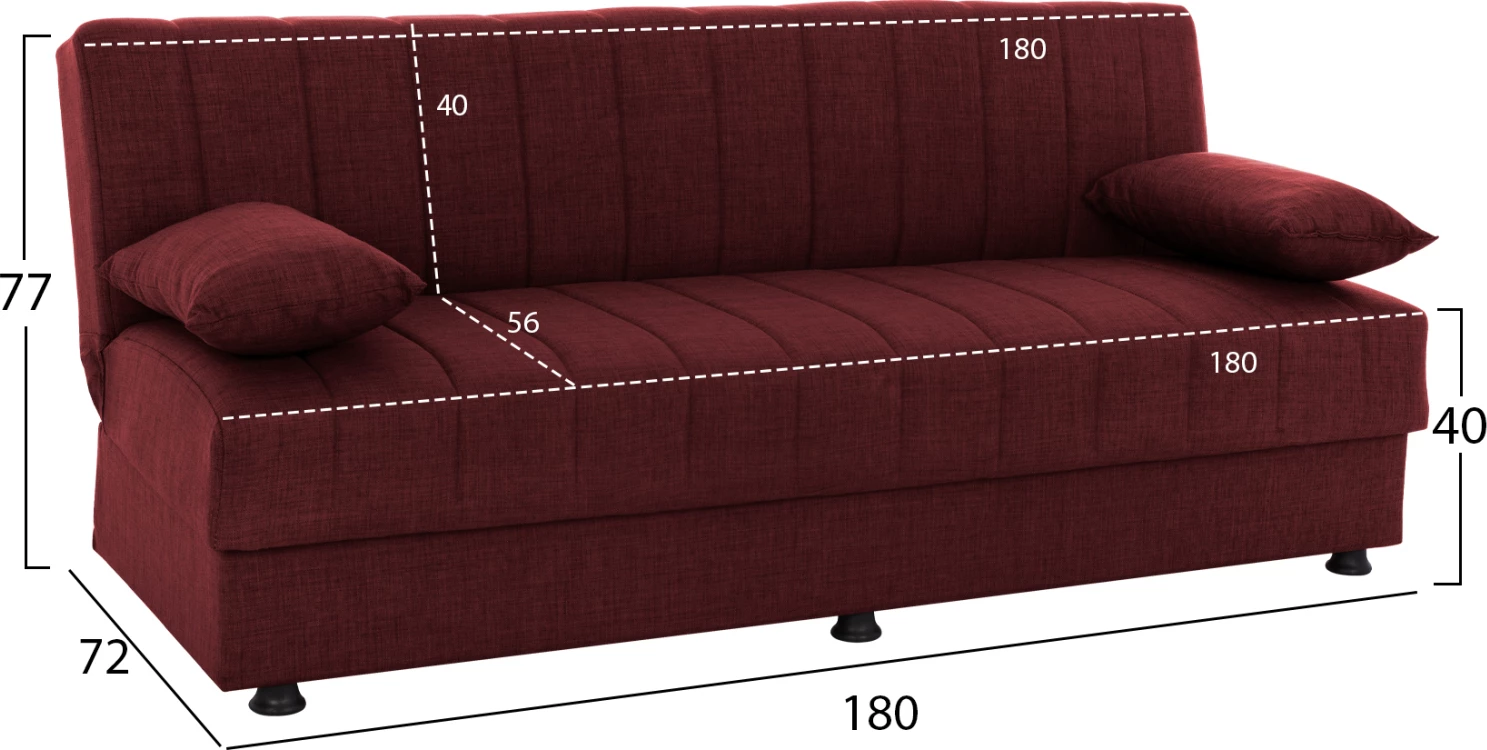 ANDRI FH3239.06, kavč-postelja, 3-sedežna, rdeča tkanina