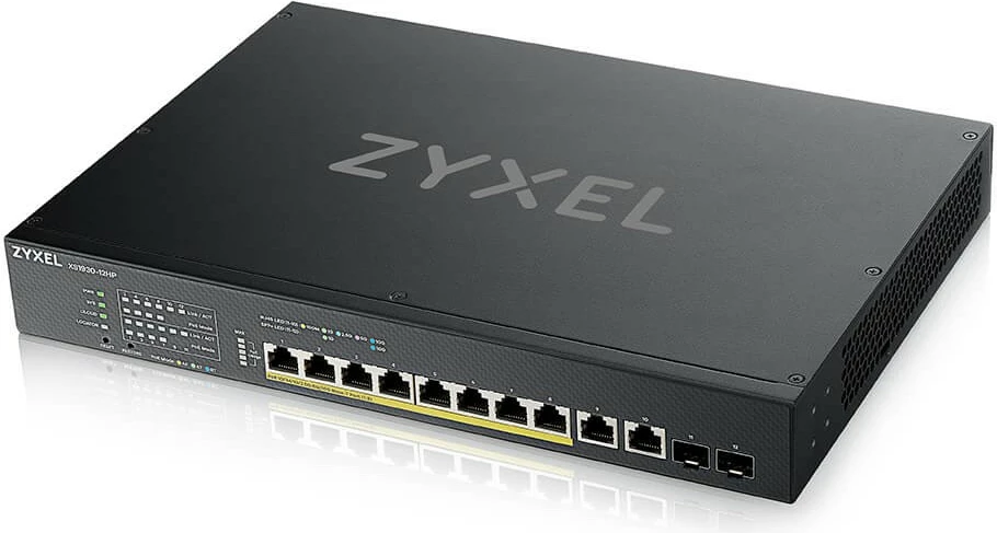 Upravljano stikalo Zyxel XS1930-12HP, 12 vrat, PoE 375 W, 2x10GbE + 2xSFP+, črn
