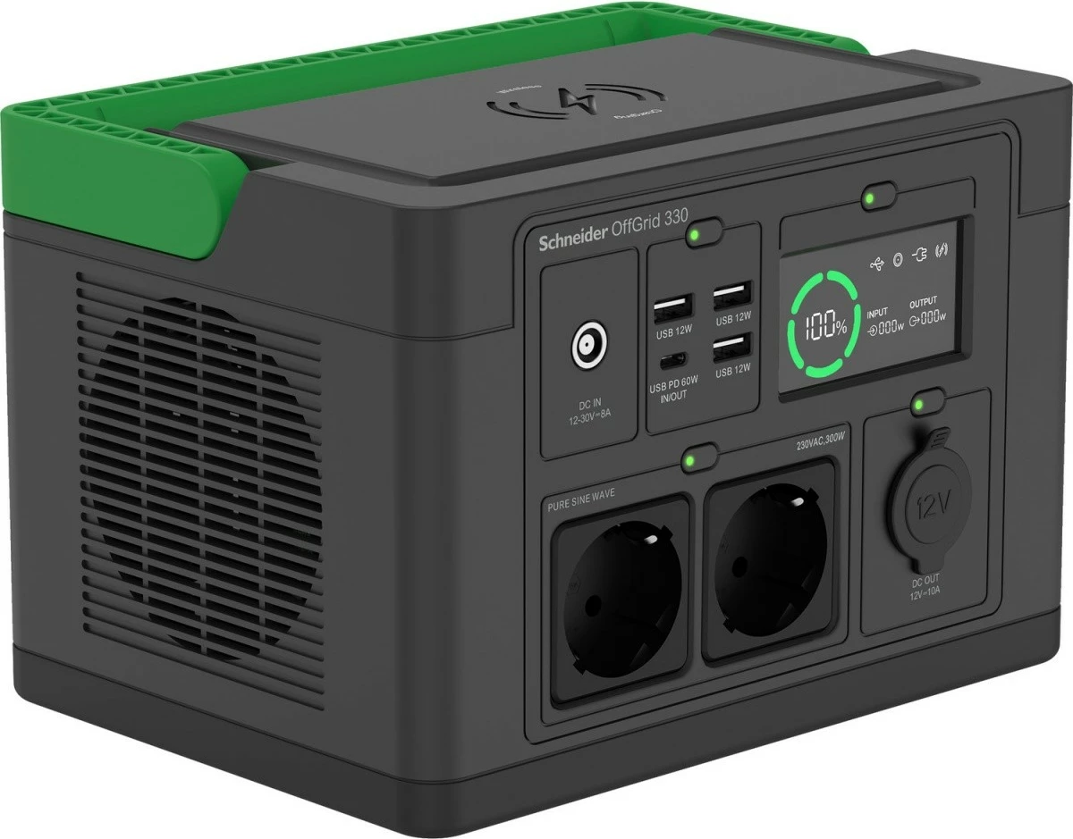 Prenosna napajalna postaja APC Schneider OffGrid PPS330-GR, 332 Wh, 2 Schuko, USB-C, črno/zelena
