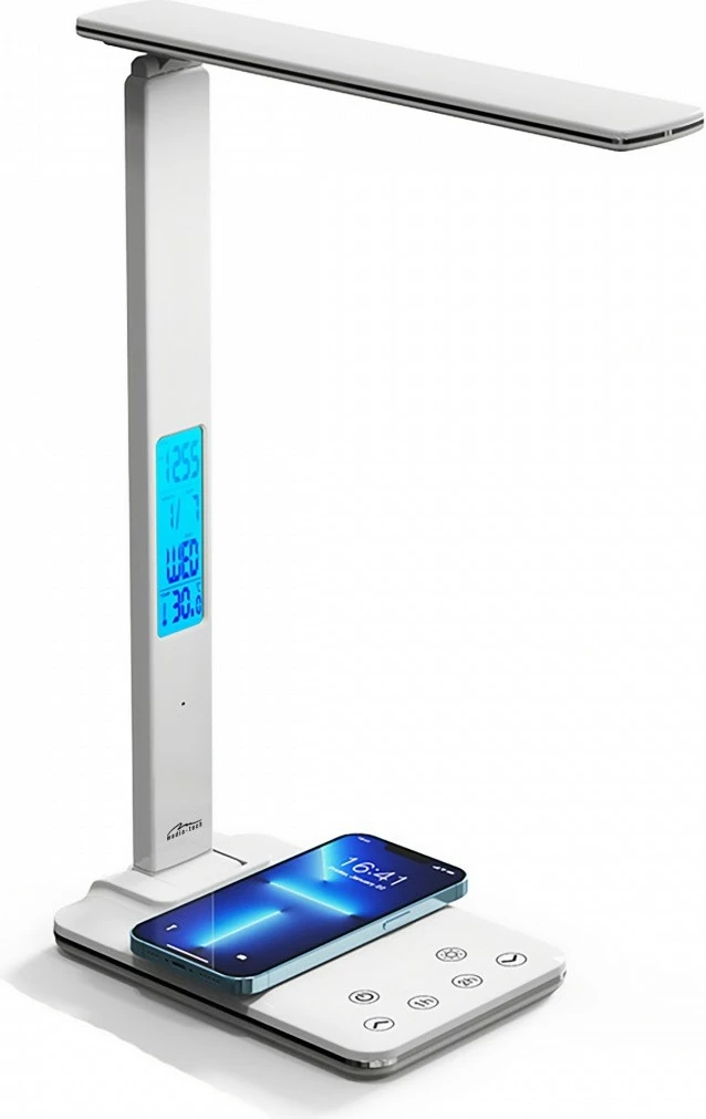 Namizna svetilka z brezžičnim polnjenjem Media-Tech MT222, LED zaslon, bela