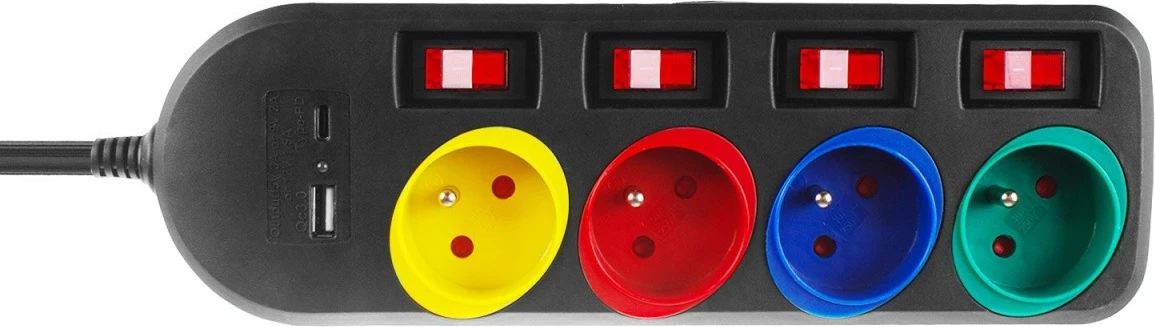 Razdelilec za vtičnice z USB Maclean MCE508 B, 4 vtičnice, 1,5 m, 2x USB, črn