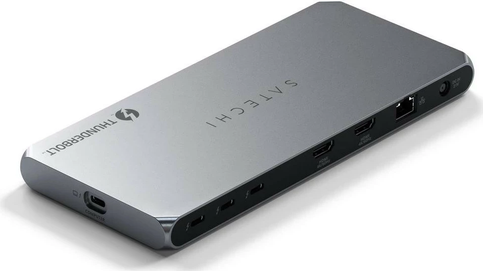 Stacion za priklop Satechi Thunderbolt 4, 2x USB-A, 2x HDMI, Ethernet, srebrne barve