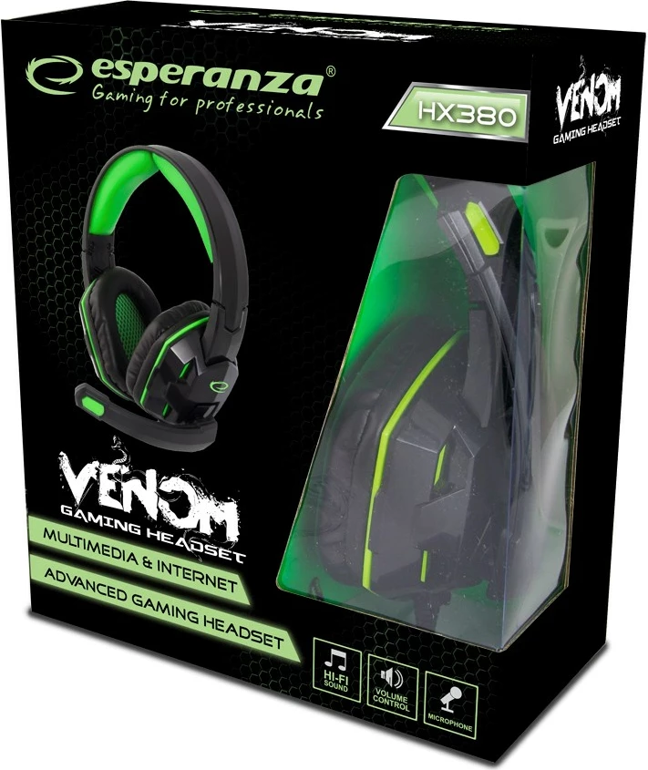 Gaming slušalke Esperanza EGH380 z mikrofonom, z kabelom, črno/zelene