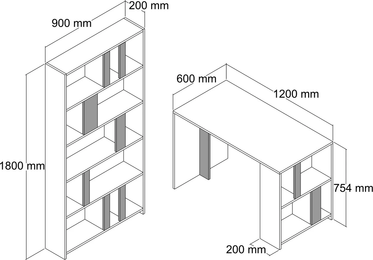Pisalna miza z regalom za knjige, oreh in rumena, Skye Decor Lima