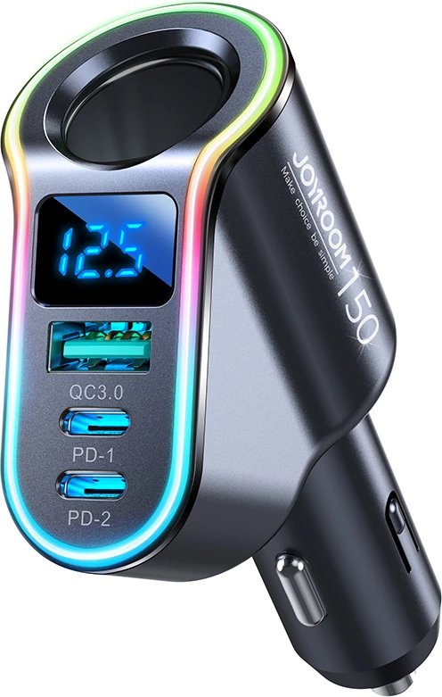 Avtomobilski polnilec Joyroom JR-CL21, 150 W, 3 vrata (USB-A QC3.0, 2× USB-C PD3.0), LED, črn