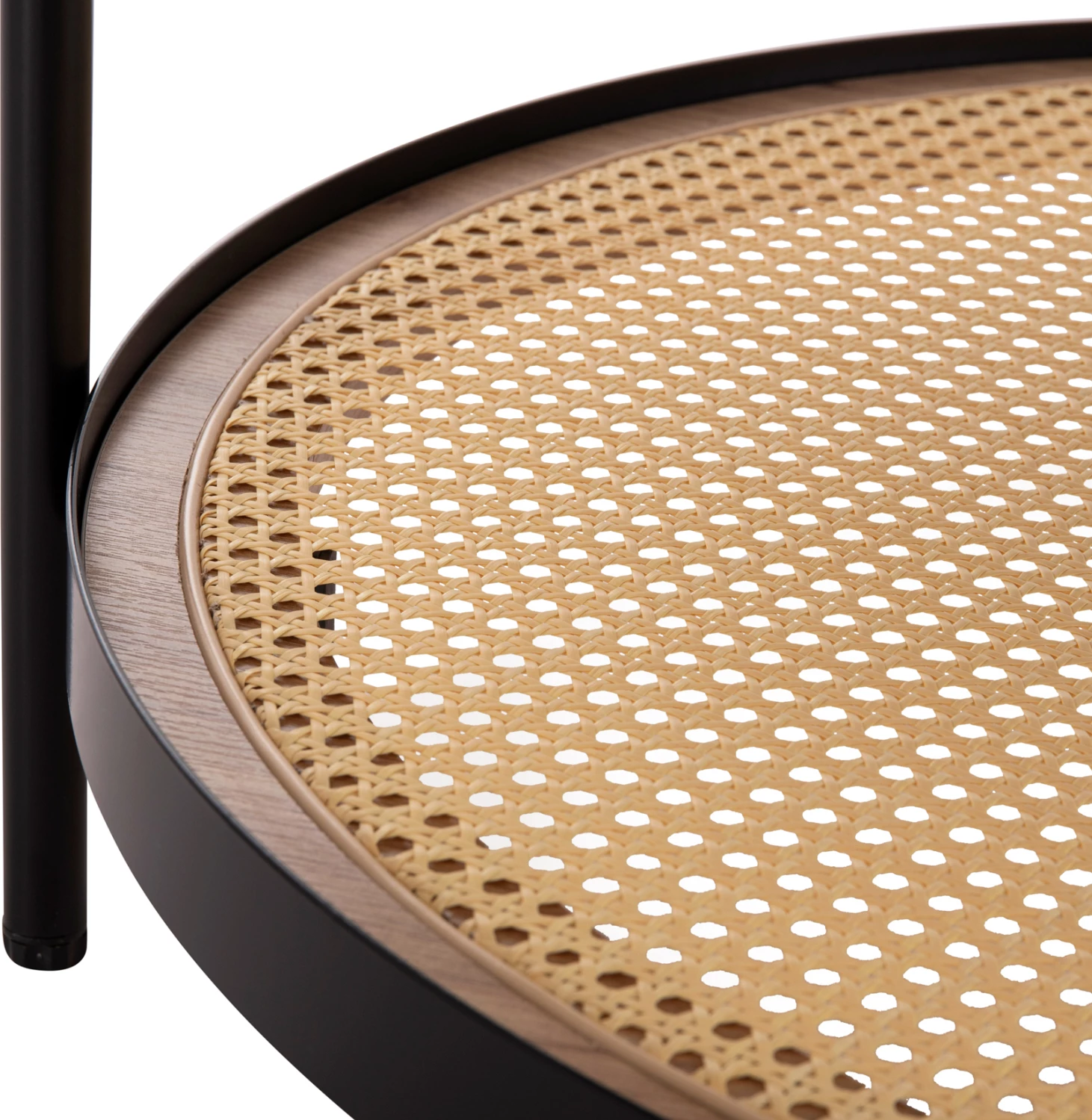 Klubska miza SEITZ FH18030 steklena plošča-kovina-ratan v naravni barvi Φ80x45Hcm