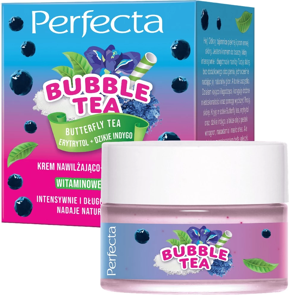 Vlažilna in osvetljujoča krema za obraz za ženske Perfecta Bubble Tea Butterfly Tea, 50 ml