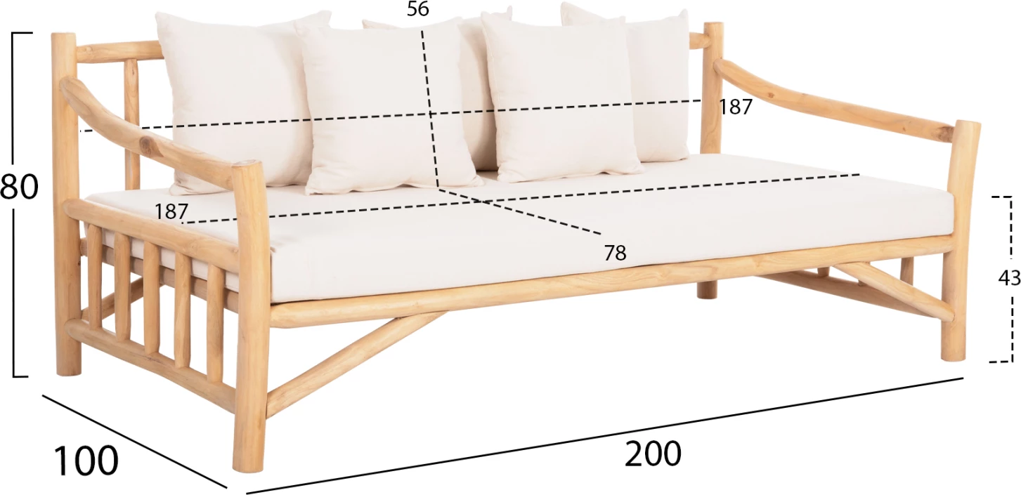 Sedežna garnitura TORC FH9339 iz masivnega tika naravno-bela 210x100x80H