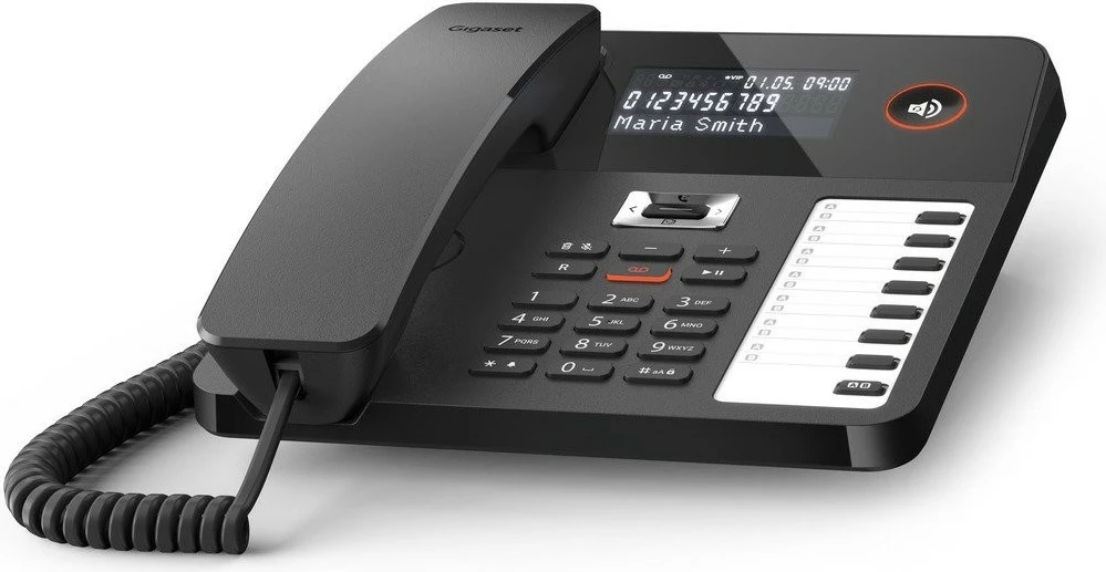 DECT telefon DESK 800A, priključena slušalka, 200 stikov, črn