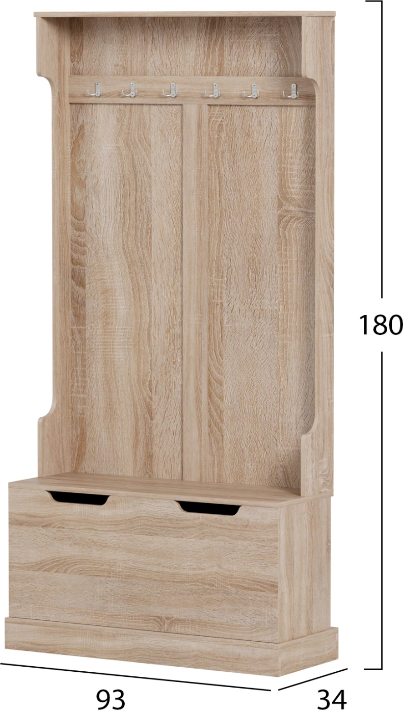 Pohištvo za predsobo KAYLOR FH2475.01 s kljukami in prostorom za shranjevanje-MDF v sonama 93x34x180Hcm