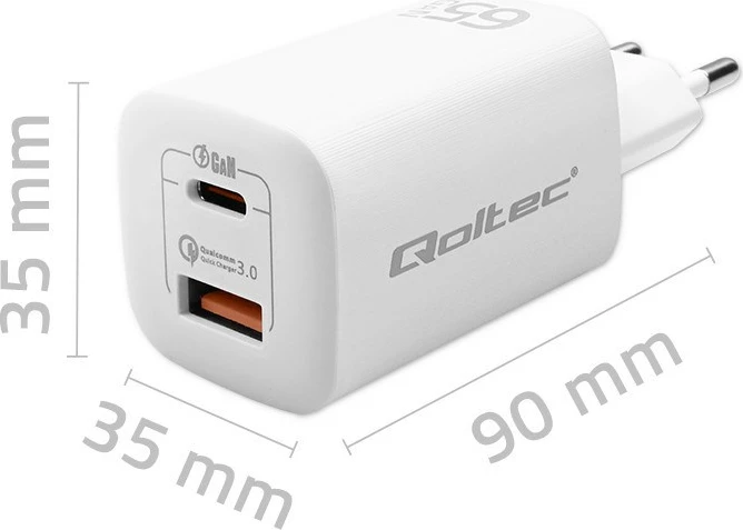 Polnilec za mobilne naprave Qoltec 50765, 65 W, bel, za notranjo uporabo