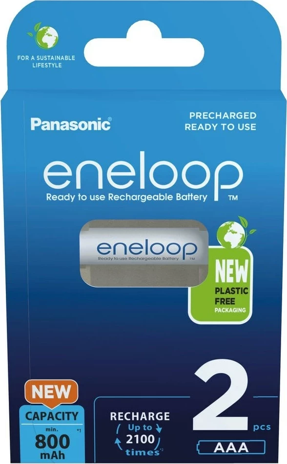 Polnilne baterije Eneloop AAA, 800 mAh, 2 kosi, bele (Panasonic)