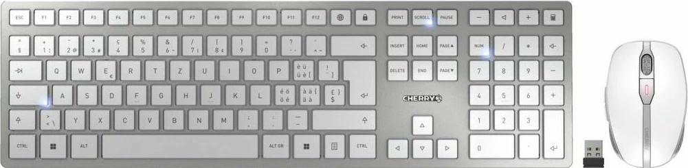 Set brezžične tipkovnice in miške Cherry DW 9100 SLIM, RF + Bluetooth, QWERTZ, srebrno, belo