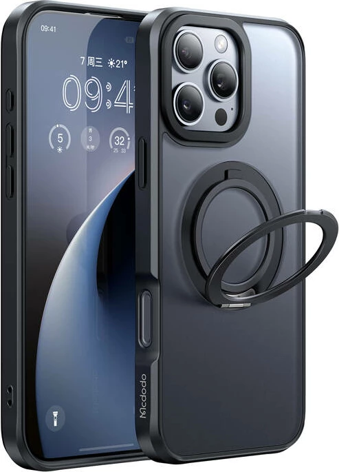 Ovitek za telefon za iPhone 16 Pro Max z MagSafe in držalom, Mcdodo PC-4933, črn