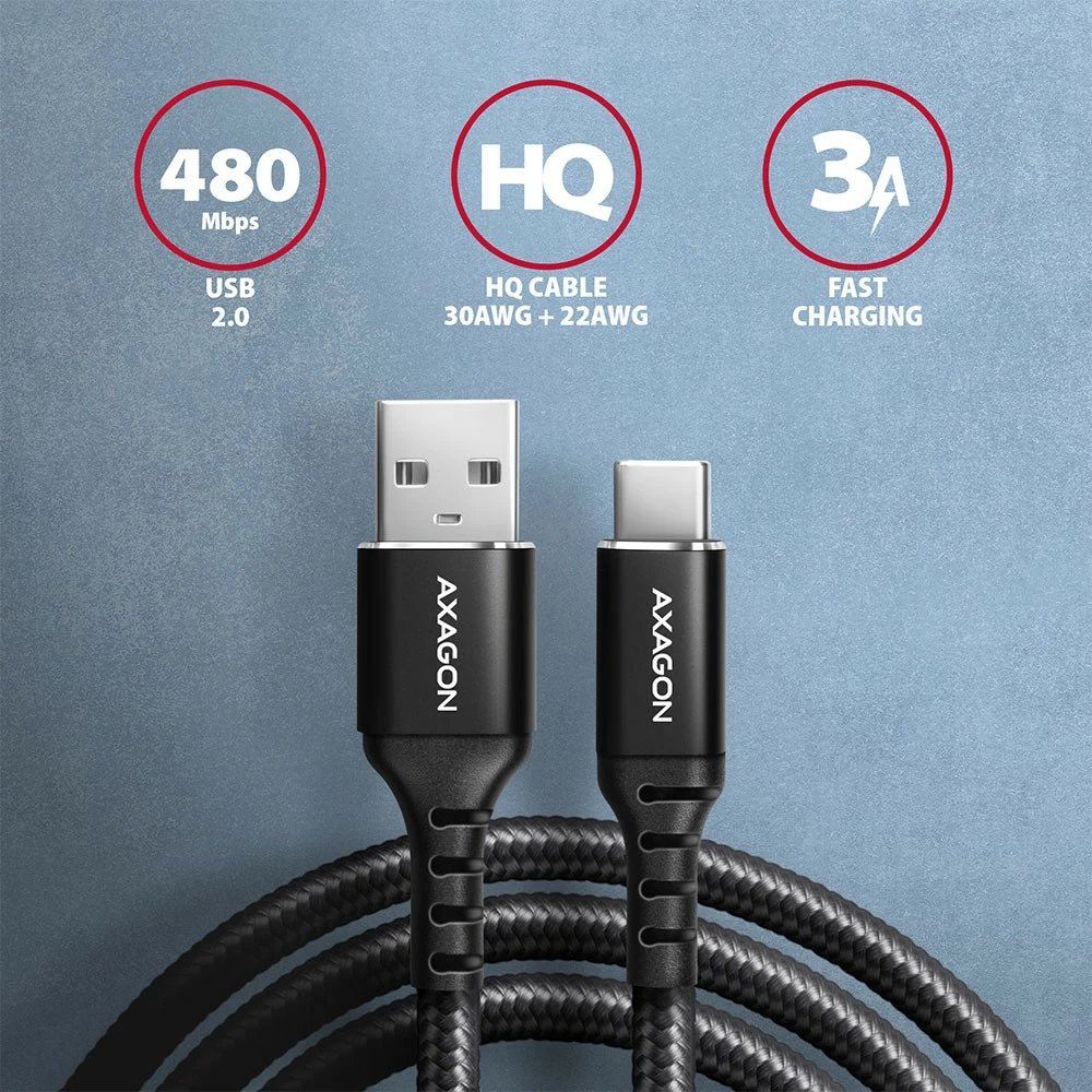 Kabel USB-C na USB-A, 1,5 m, USB 2.0, 3A, črn AXAGON BUCM-AM15AB