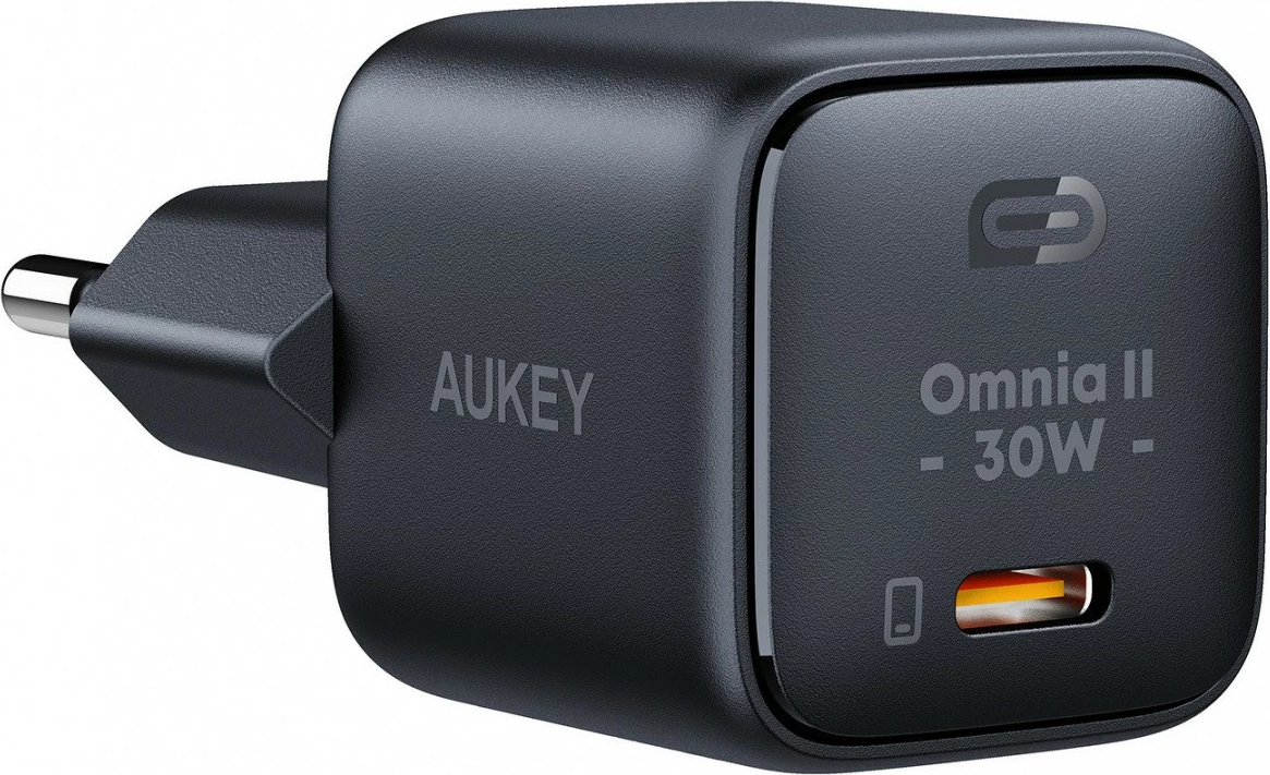 Stenski polnilec 30W USB-C AUKEY Omnia II PA-B1L, črn