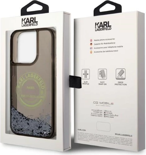 Ovitek za telefon s tekočimi bleščicami Karl Lagerfeld Liquid Glitter RSG za iPhone 14 Pro, črn