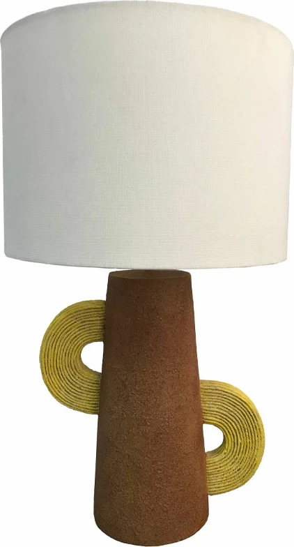 Namizna svetilka HATCUS, poliresin bež, tkanina bela, 30.7x30.7x52.5cm