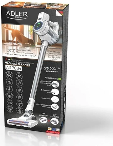 Pokončen sesalnik 2-v-1, Adler AD 7064, brez vrečke, 2000 mAh, 350 W, bel