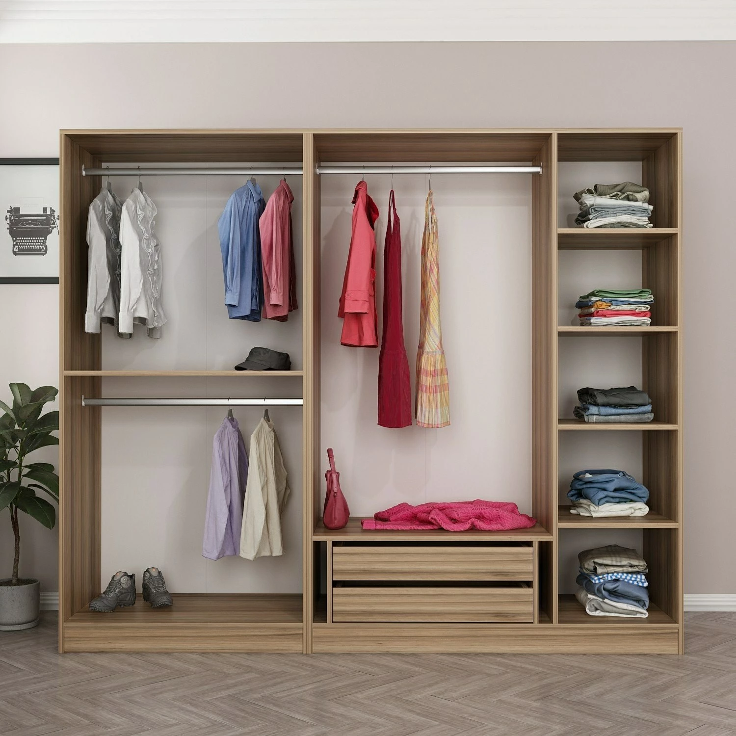 Omarica za oblačila, lesena, Skye Decor, 225 x 190 x 52 cm