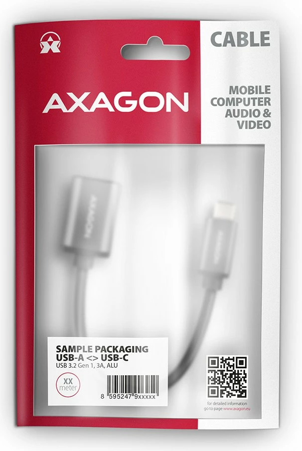 Adapter USB-C v USB-A, kabel 0,2 m, 3 A, siv, AXAGON RUCM-AFAC