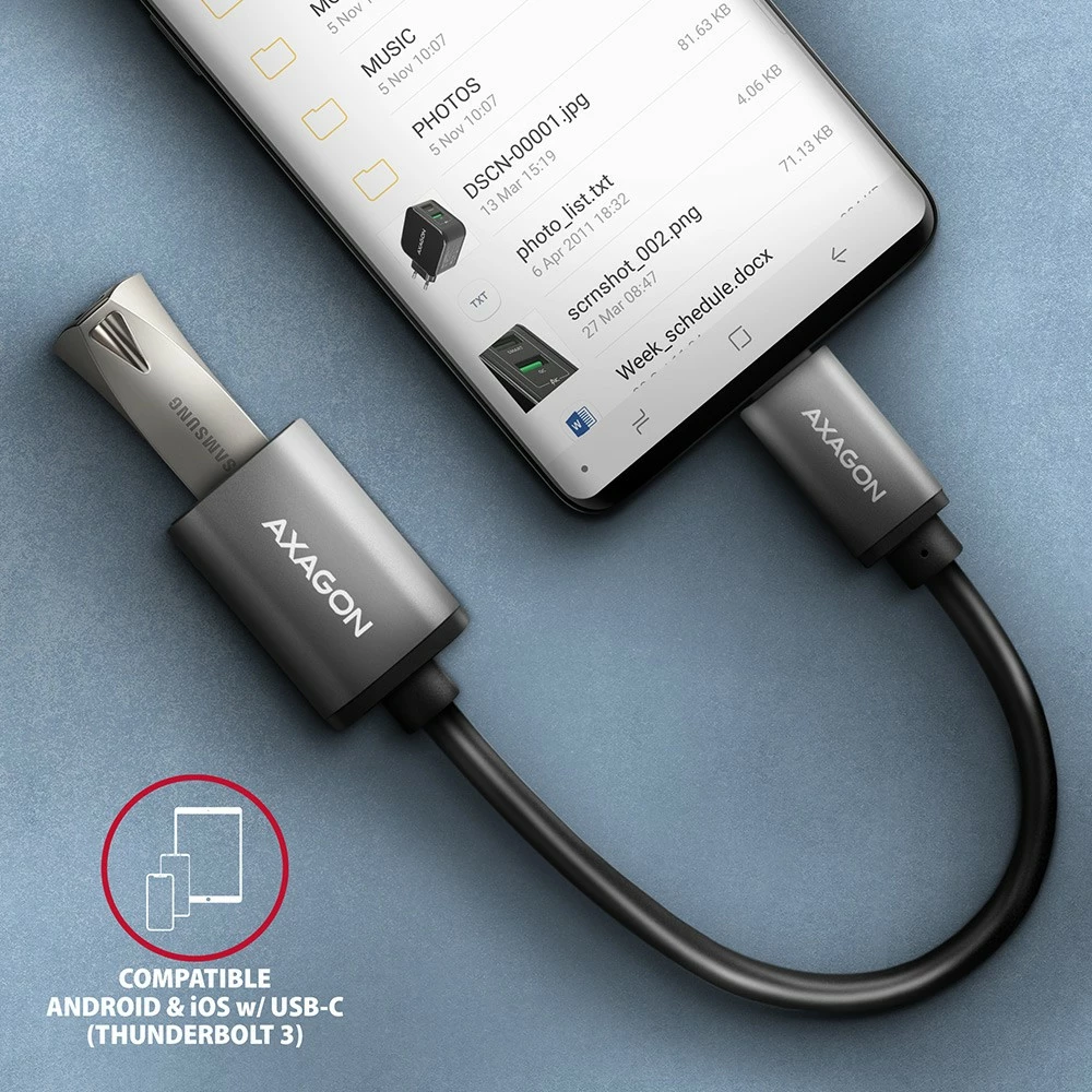 Adapter USB-C v USB-A, kabel 0,2 m, 3 A, siv, AXAGON RUCM-AFAC
