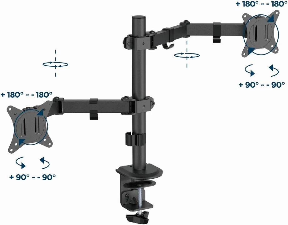 Dvojni nosilec za monitor GEMBIRD MA-D2-03, nastavljiv, 17–32", črn