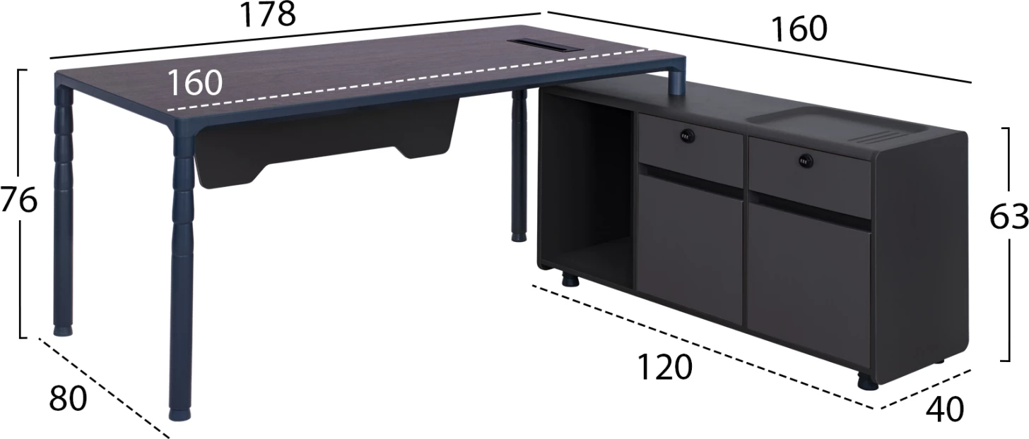 Profesionalna pisalna miza desni kot FH2109R v sivi in wenge barvi 183x160x76cm