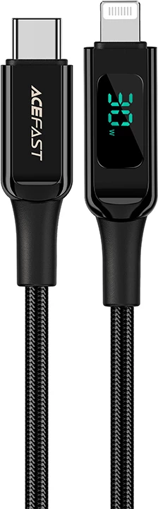 Kabel USB-C na Lightning, 1,2 m, 30 W, z zaslonom, črn Acefast C6-01