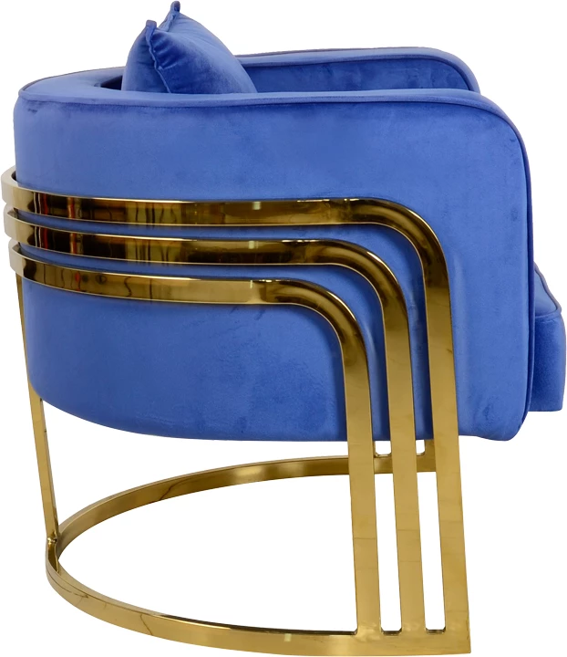 Stol z modrim žametnim oblazinjenjem in zlatim kovinskim ogrodjem, Roblu, 72 x 77,4 x 70 cm