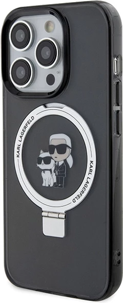 Ovitek z Ring držalom Karl&Choupette za iPhone 15 Pro 6,1", Karl Lagerfeld, MagSafe, črn