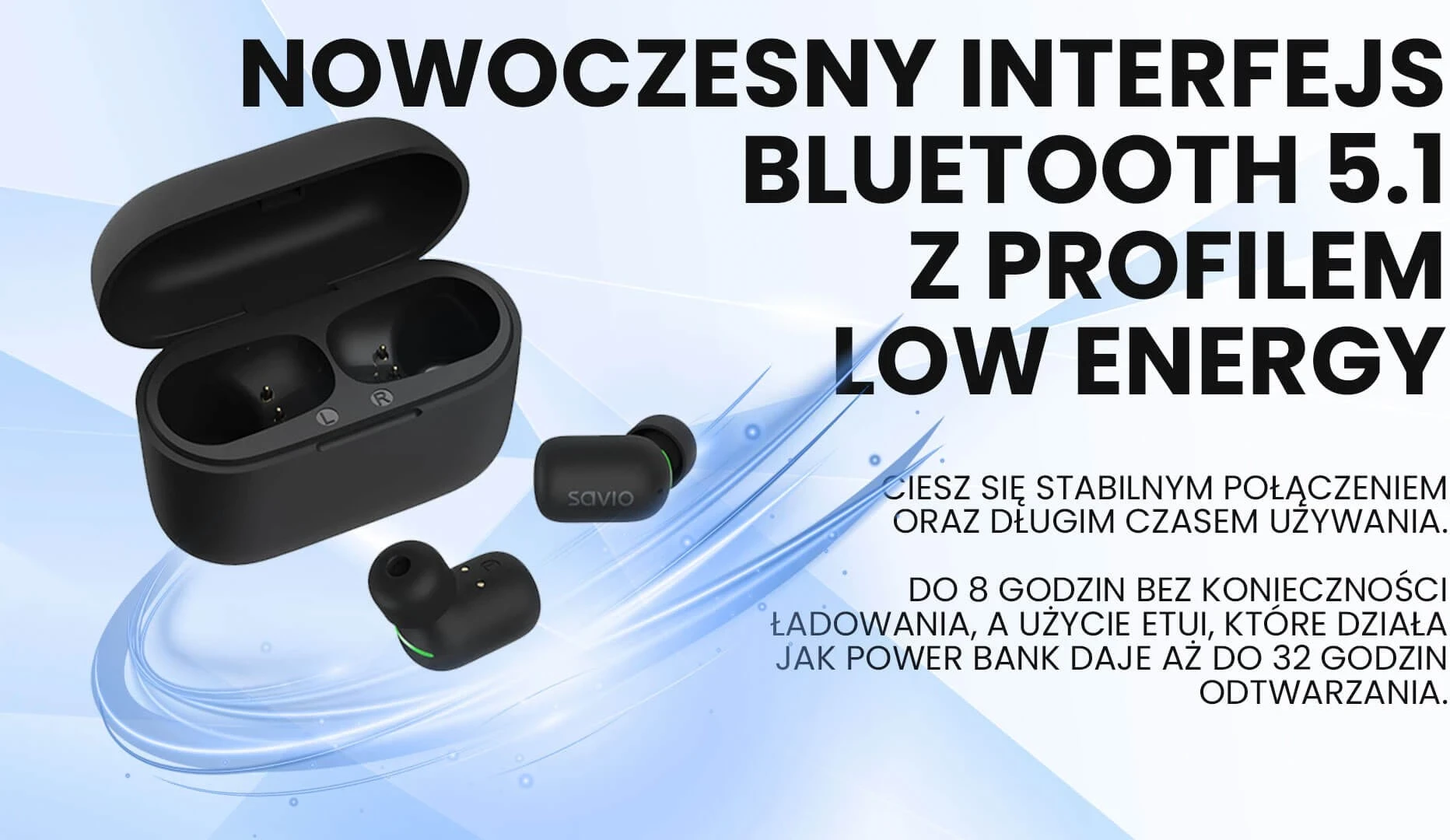 Brezžične slušalke Savio TWS-09, Bluetooth, črne