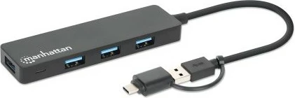 USB razdelilec 4-portni, Typ-C/Typ-A, USB 3.0, črn MANHATTAN