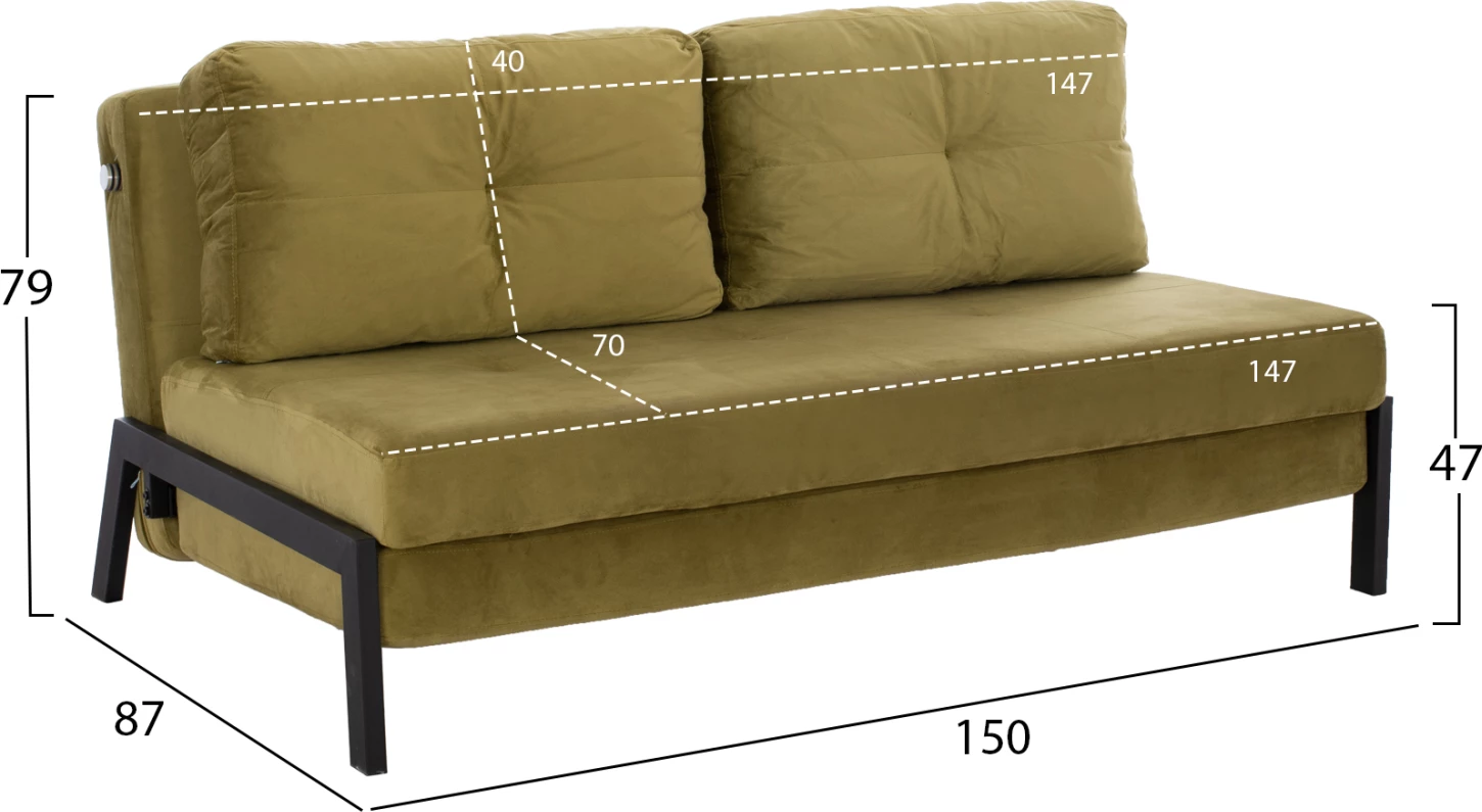 Sedežna garnitura postelja Constance FH3079.13 žamet olivno zelena 150x87x79 cm