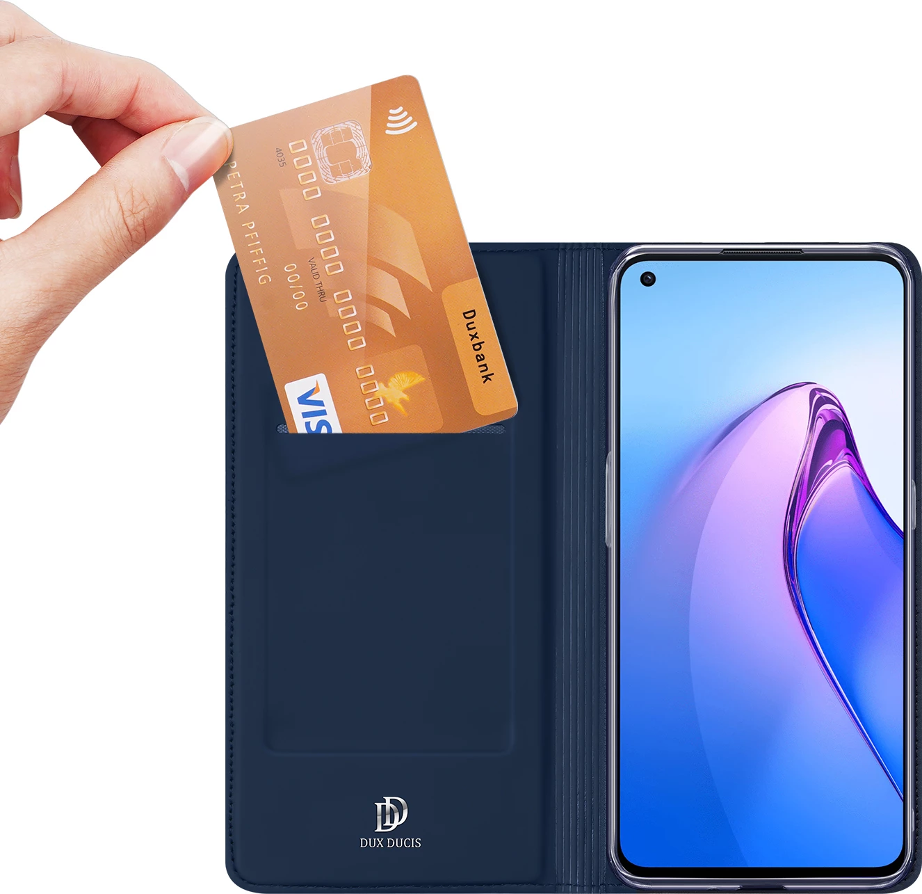 Ovitek za pametni telefon Dux Ducis Skin Pro za Oppo Reno 8, s preklopnim pokrovom, z žepom za kartico, s funkcijo stojala, moder