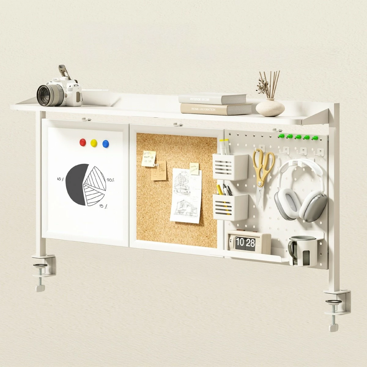 Ločilo za mizo Ergo Office ER-300W, belo, z organizacijskimi dodatki