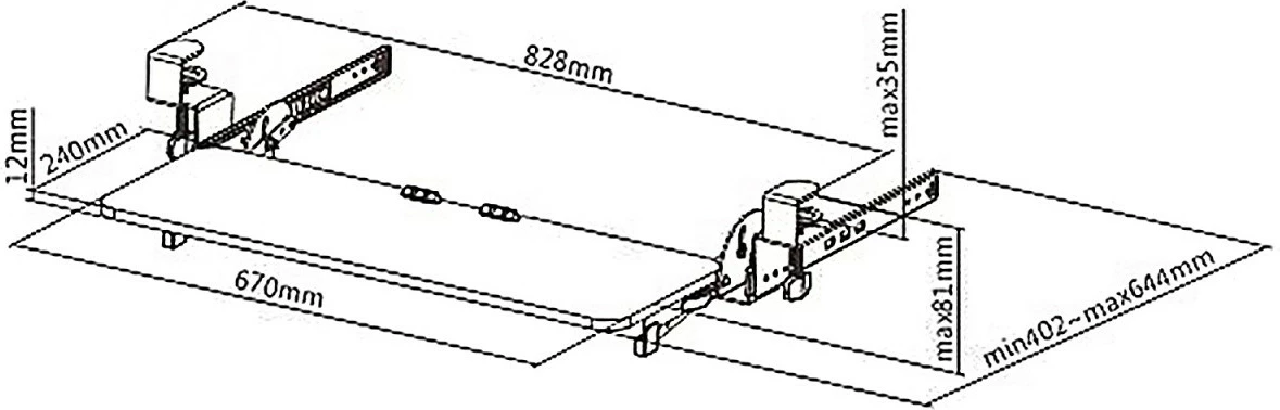 Držalo za tipkovnico pod mizo, nastavljivo, črno Maclean MC-462