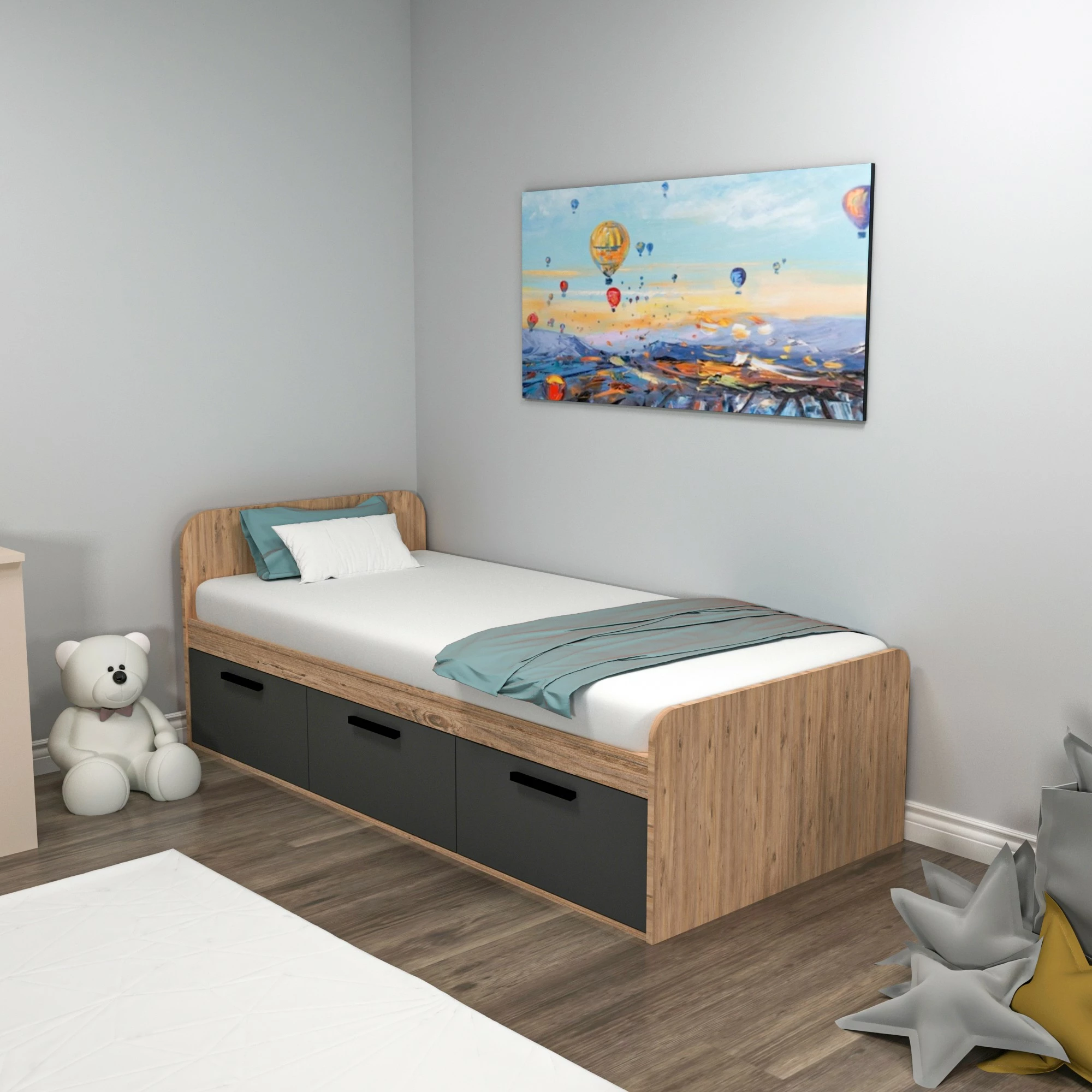 Enojna postelja Akser Hanah Home, barva Atlantic Pine in antracit