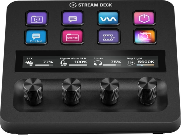 Strojna naprava za streaming z 8 gumbi in 4 vrtečimi gumbi, Elgato Stream Deck +, črn