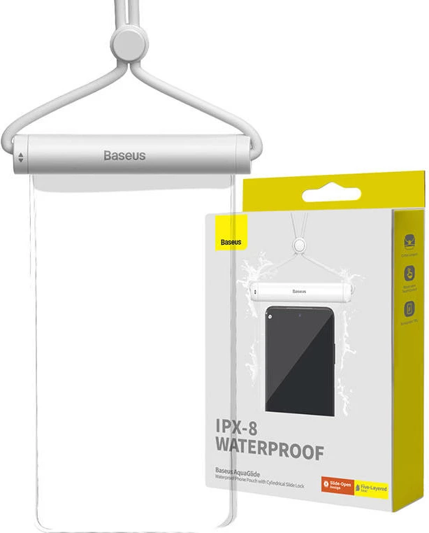 Vodoodporen ovitek za telefon Baseus AquaGlide, s cilindrično zaporo, bel