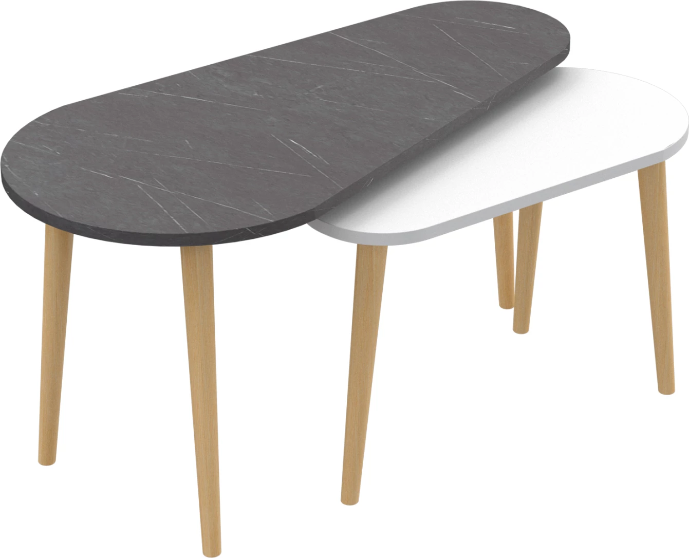 Klubske mizice 2 kosa APRILIA FH18179.01 melamin v črnem marmorju & bele-lesene noge v naravni 95x47x47Hcm