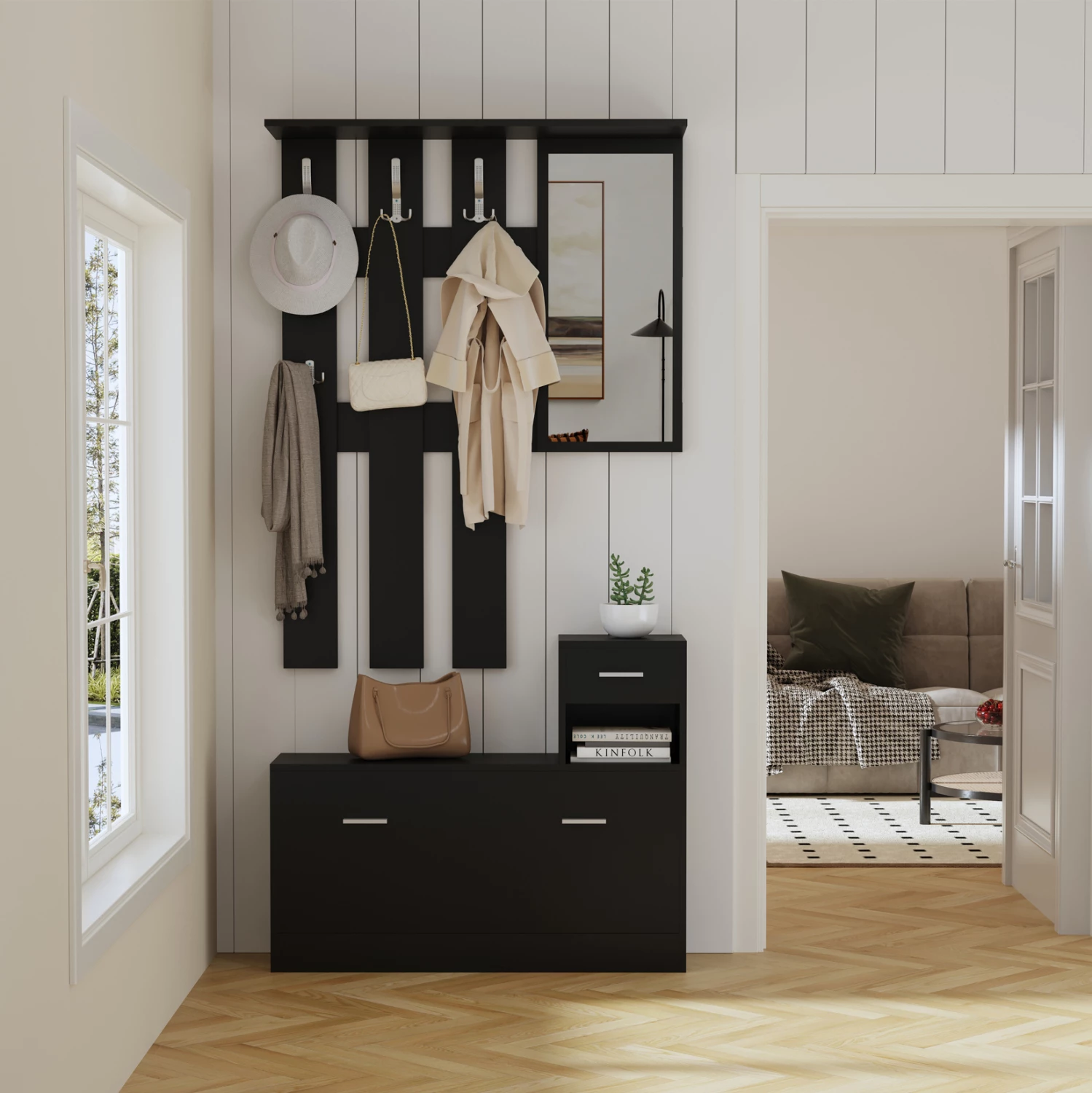 Komplet za predsobo z ogledalom GORN FH2473.02 melamin v barvi wenge 90x24x190Hcm